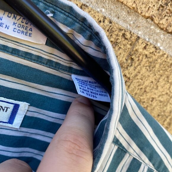 Vintage Yves Saint Laurent Striped Button Up Shirt XL White/Green - Picture 9 of 10